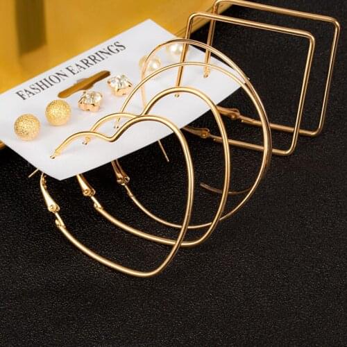 New Womens Earrings Set Hoop Earrings For Women Bohemian Fashion 2021 kolczyki Pearl Heart crystal Earings Geometric Jewelry
