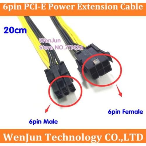 New 20CM 6pin GPU Video Card Extension Cable PCI-E 6Pin Male to PCI-E 6 Pin Female Power Cable 18AWG Ribbon Cable Cord