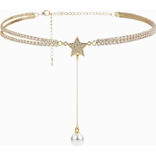 XIAO YOUNG Gold-color Rhinestone Choker Necklace Elegant Simulated Pearl Star Tassel Necklaces & Pendants Cute Gifts Wholesale
