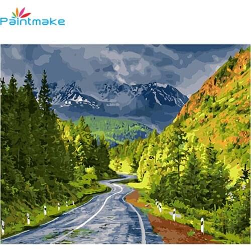 PAINTMAKE Landscape DIY Painting By Numbers Drawing Kits Highway Forest Oil Painting On Canvas Home Room Decor Art Picture Gifts