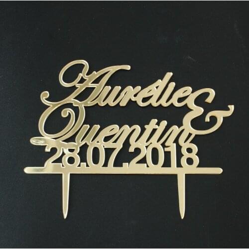 Personalized Wedding Cake Topper Custom Bride and Groom Name Cake Topper Mirror Gold Wedding Cake Topper