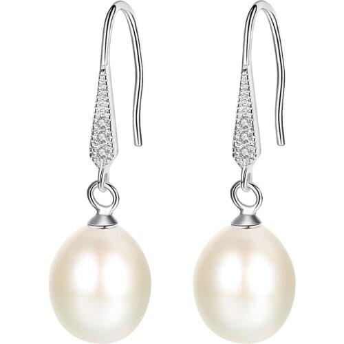 S925 Sterling Silver Pearl Long Womens Ear Pendant