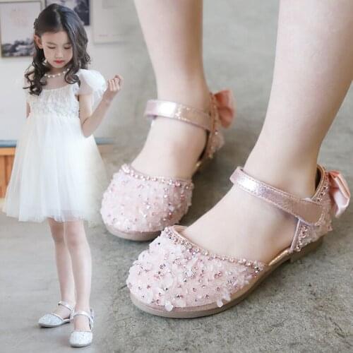 Girls Sandals Kids Summer Shoes 2020 Spring Summer New Childrens Beach Sandals Princess With Rhinestone Sweet Cute Bow Sandals