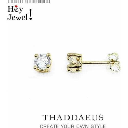 Stud Earrings Golden White CZ,Europe Style Glam Fashion Good Jewerly For Women,2019 Autumn Gift In 925 Sterling Silver