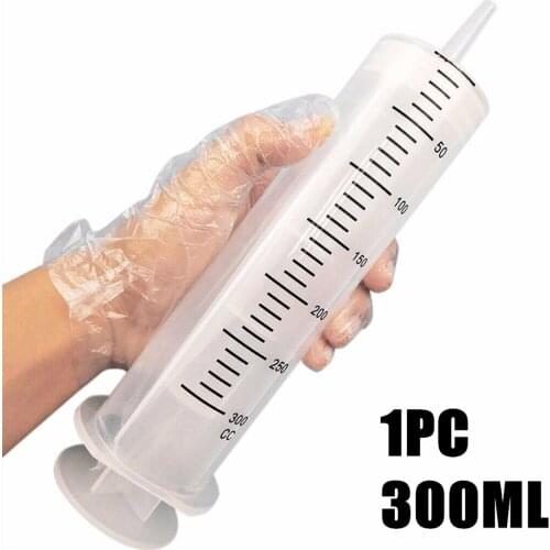 1Pc 300ml Plastic Syringe Large Capacity Syringe Transparent Reusable Sterile Measuring Injection Syringe Nutrient Hydroponics