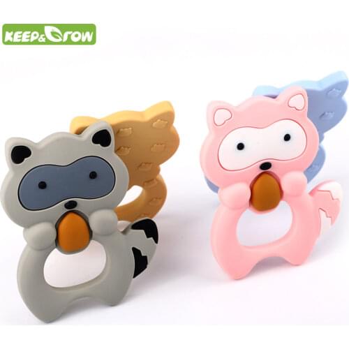 Food Grade Raccoon Teether Animal Silicone Mordedor BPA Free Baby Gift Infant Teething Oral Care Nurse Toys Baby Products 4Color