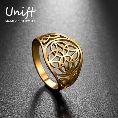Unift Viking Celtics Knot Ring Stainless Steel Creative Hollow Geometrical Finger Rings For Women Vintage Amulet Jewelry Gift