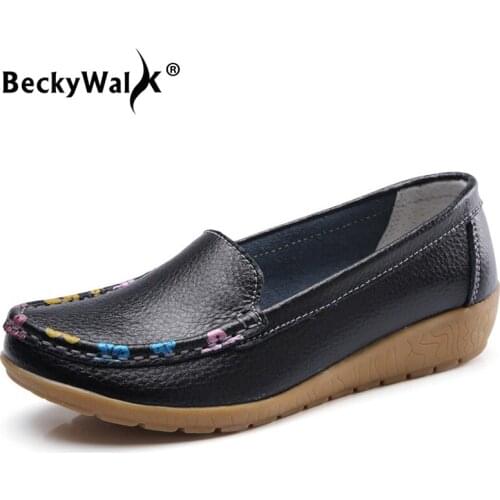 Autumn Women Leather Loafers Slip On Ballet Flats Shoes Women Flat Casual Shoes Woman Oxford Mocassins for Mother Shoes WSH3581