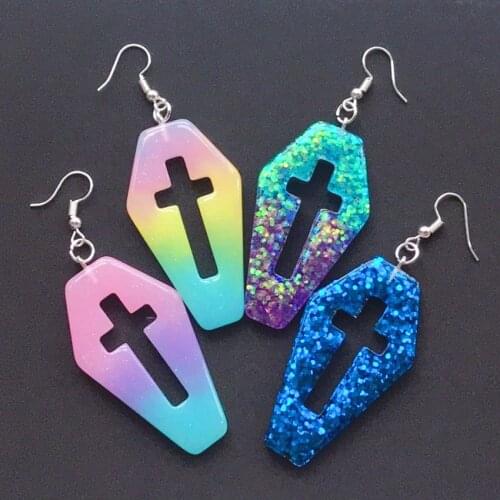 1pair Women Drop Earrings Big Size Cutout Coffin Planchette Flatback Resin Dangle Earrings Fashion Jewelry