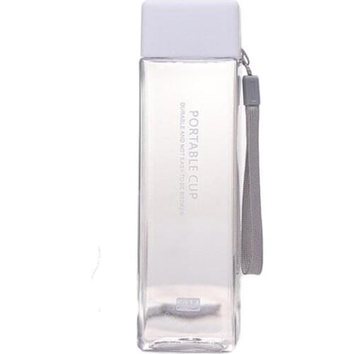 1Pc 500ml Transparent Square Plastic Matte Water Cup Outdoor Cold Juice Water Sports Cup with Portable Milk Rope Water Cup