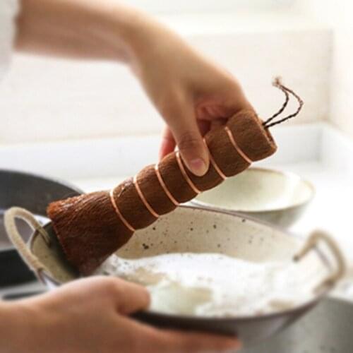 1pc Natural Long Handle Palm Pan Pot Brush Dish Bowl Washing Brush Household Kitchen Cleaning Tools