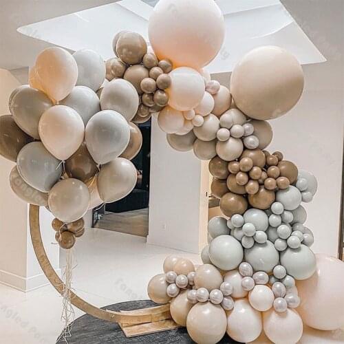 163pcs Doubled Cream Peach Apricot Balloon Garland Arch Kit Grey White Coffee Baby Shower Gender Reveal Birthday Party Supplies