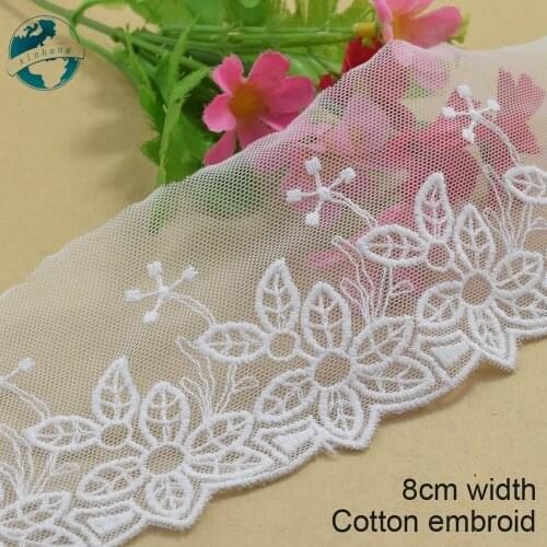 3yards 8cm wide white cotton embroidery lace french lace ribbon fabric guipure diy trims warp knitting sewing Accessories#4108