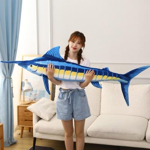 60-140cm Simulation Blue Marlin Plush Toys Stuffed Soft Marine Life Pillow Fish Dolls Creative Birthday Gift for Children Boys