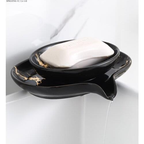 Bathroom Accessories Drain Soap Holder Ceramic Soap Box Household Soap Holder Kitchen Golden Marble Texture Bathroom Soap Tray