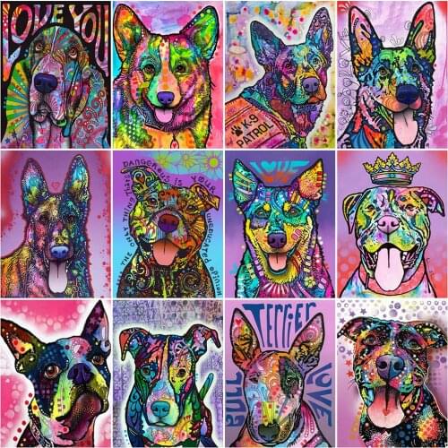 HUACAN Diamond Painting Dog Rhinestone Kit Full Square Round Diamond Embroidery Colourful Animal Mosaic Needlework Handmade Gift
