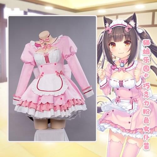 Anime Game Nekopara Chocolat Maid Dress Cat Neko Sexy Pink Uniform Cosplay Costume Full Set Women Halloween Free Shipping 2020