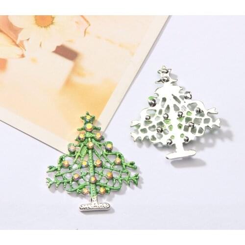 Free shipping 38X34mm Christmas tree rhinestone button flatback 10PCS/lot(BTN-5669)