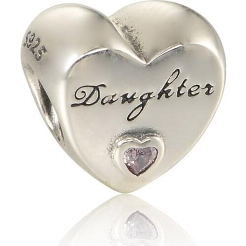 Daughters Love Heart Beads For Women Jewelry Making Fit European Silver DIY Bracelet Mothers Day Gift Silver Charm