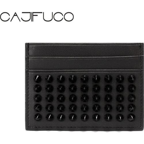 CAJIFUCO Japan Korean Style Spike Porte Carte Stud Credit Card Holder Genuine Leather Rivet Coin Purse Card Wallet Hombre