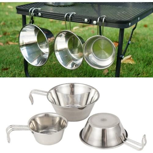 3pcs outdoor stainless steel bowl picnic portable barbecue Fixed Handle cup mountain climbing water camping cooker mug cookware