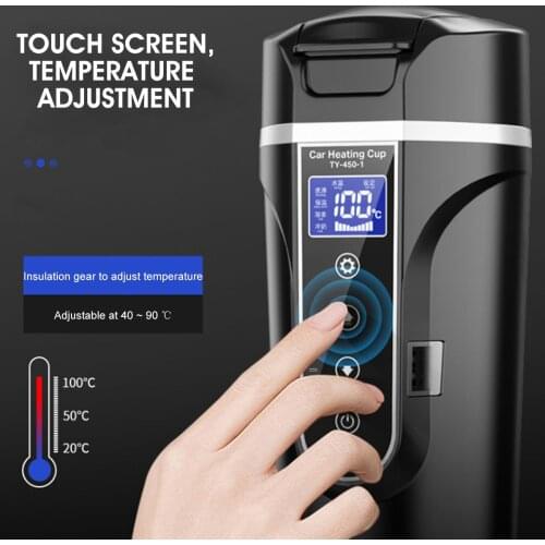 DC 12V/24V 450ml LCD Display Temperature Kettle Coffee Stainless Steel Car Heating Cup Electric Water Cup Tea Milk Heated