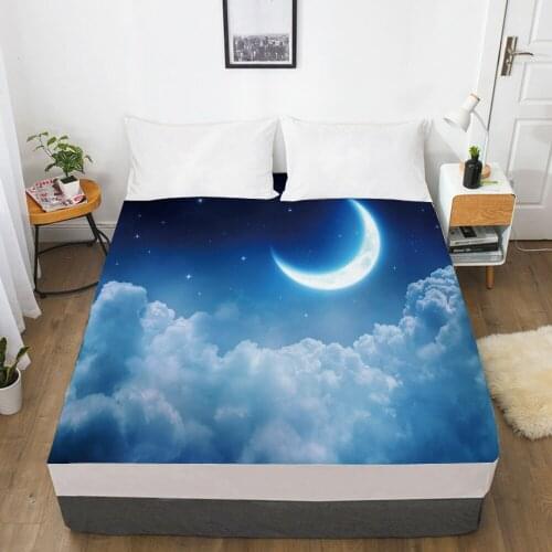 Galaxy fitted sheet bed sheet With An Elastic Band 150x200/180/200/160*200 Mattress Cover Bed cover Black moon