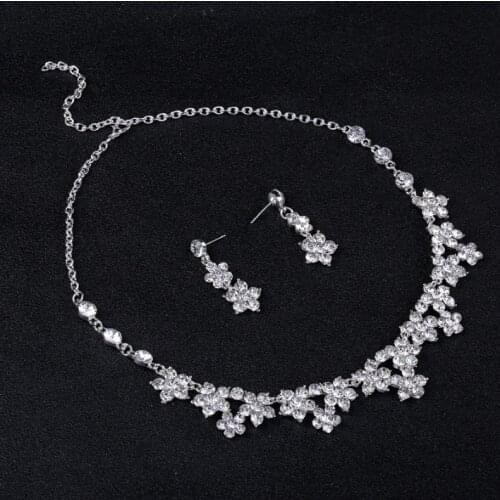 Crystal Bridal Jewelry Sets Hotsale Fashion Wedding Jewelry Tiara Necklace and Clip Earrings for Brides Bridesmaids