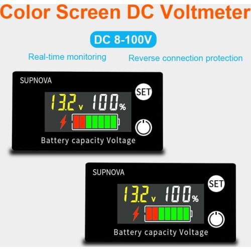 Battery Capacity Percentage Meter 12V 24V 36V 48V 60V 72V 8-100V Li-ion Lead acid Battery Tester with LCD Voltmeter