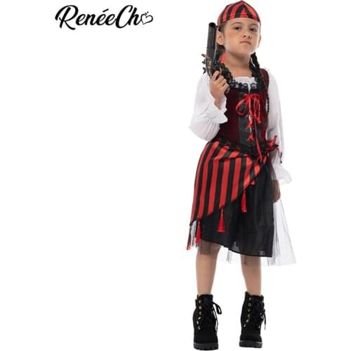 Reneecho Caribbean Pirate Girls Costume Halloween Costume For Kids Captain Cosplay Queen Of The High Seas Costume For Child