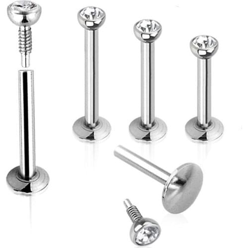 12pcs/lot Mixed 6 8 10mm Surgical Stainless Steel Crystal Labret Lip Bar Ring Piercing Ear Cartilage Tragus Sexy Body Jewelry