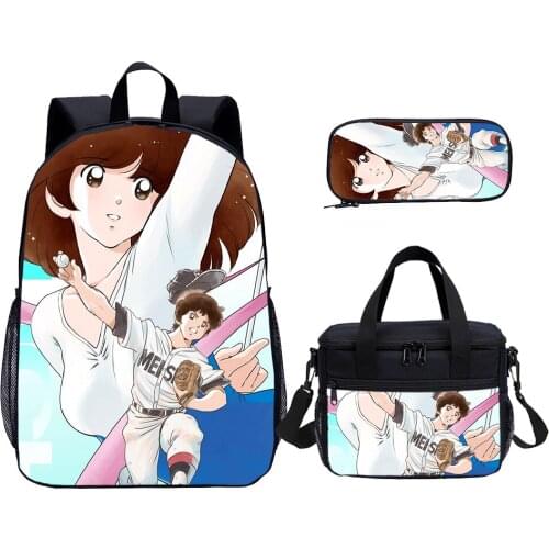 Adachi Mitsuru Cross Game School Bag Set 3D Print 3 Pcs Cartoon Backpack Set School Bag Kids Pencil Case Thermal Lunch Bag Boys