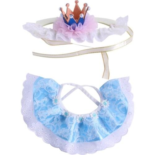 Pet Birthday Suit for Cats and Dogs Crown Headdress Scarf Pattern Lace Pearl Sequins Elastic Band Material British Style Lovely