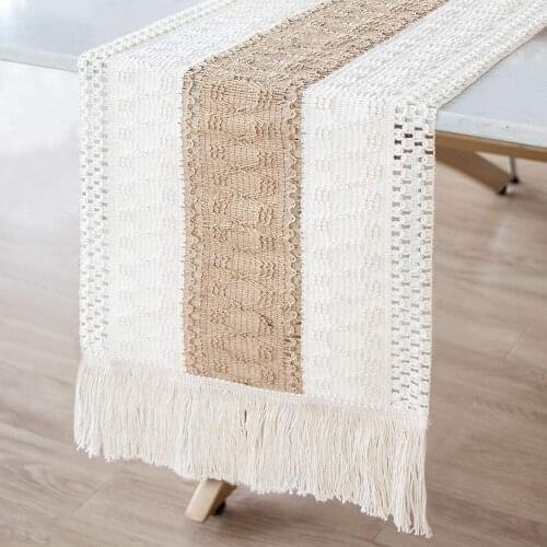 Cotton hemp Lace Table Runner with Tassel Wedding Home decoration Tablecloth Romance Table Cover Coffee Bed Runners