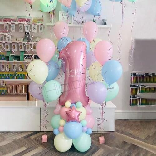 65pcs/set Macaron Latex Balloons Pink 40 inch Number Foil Balloon Helium Globos Baby Shower Decoration Birthday Party Supplies