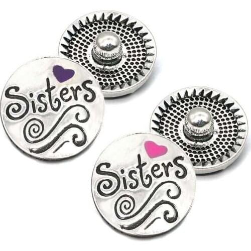 Sister metal Rhinestone Snap Buttons w133 sisters Diy Jewelry fit 18mm Snap button Necklaces/Bracelets for women