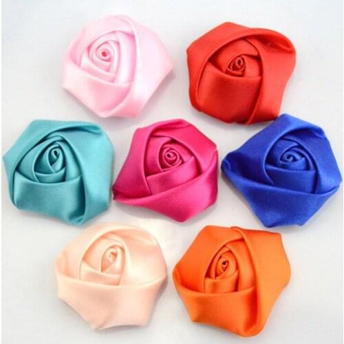 Yundfly 30pcs/lot Mini Satin Ribbon Rose Flower Handmade Rolled Rosettes For Hair Clip Headband DIY Headwear Hair Accessories