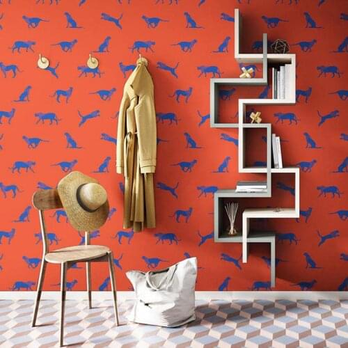 Fashion leopard jaguar yellow red living room bedroom clothing store modern minimalist bar wallpaper apartment loft cloakroom