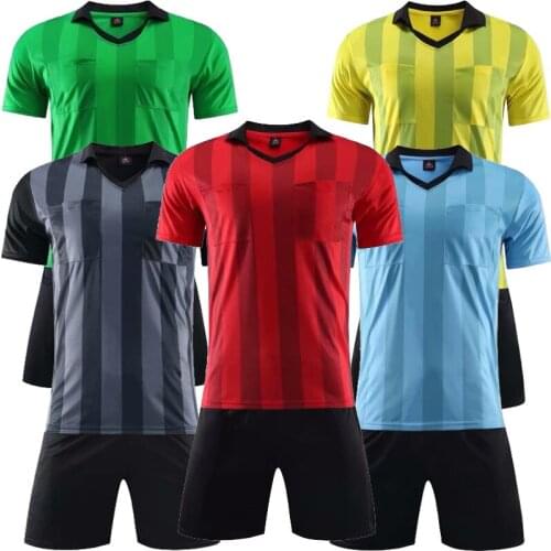 Men short sleeve red soccer referee set adult green football dress of judge customized name number