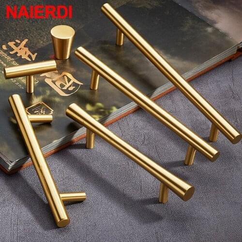 NAIERDI Pure Copper Kitchen Cabinet Handles Cupboard Door Pulls Drawer Knobs European Brass Gold Furniture Handle Hardware
