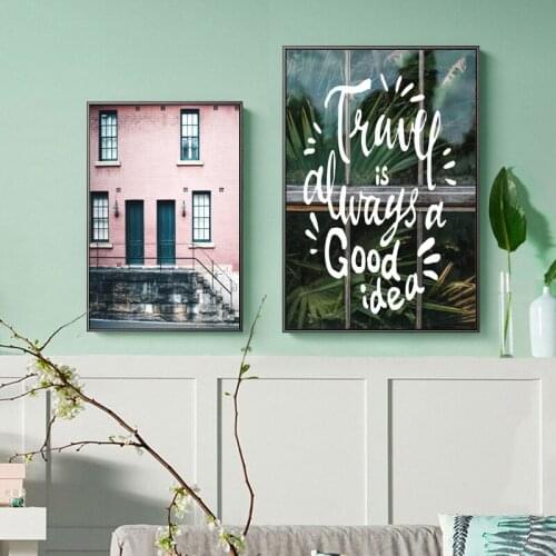 Nordic Green plants Building wall art Canvas Painting Prints Landscape Posters for Living Room bedroom Morden Home Decor