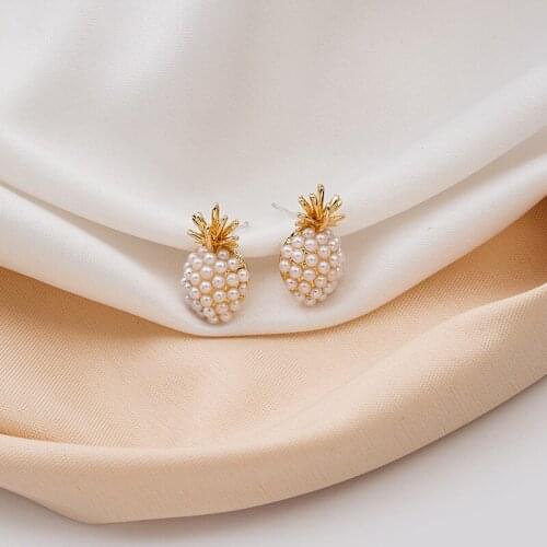 Japanese And Korean Style 2021 New Trend Pineapple Pearl Simple Earrings Niche Design Wild Exquisite Gentle And Beautiful