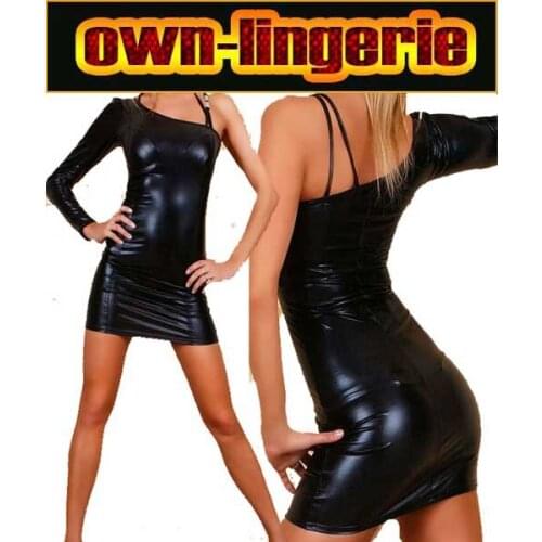 One shoulder tight leather babydoll black vinyl leather mini clubwear babydoll lingerie erotic women lingerie
