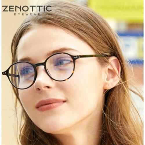 ZENOTTIC Acetate Blue Light Glasses Frames Retro Round Myopia Hyperopia Prescription Eyeglasses Anti Blue Light Lens