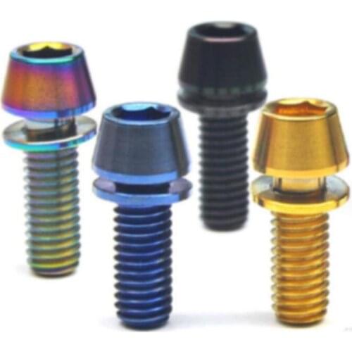 Wholesale 100pcs/lot Titanium Bolt M5 x16 18 20MM Mountain Bike Road Bike Fixed Handlebar Stem Screws Tapered Head CNC + Washers