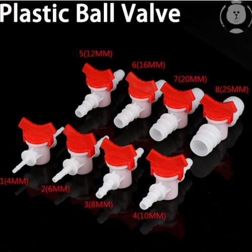 1pcs Platics 4mm 6mm 8mm 10mm 12mm 16mm 20mm PVC Hose Barb Two Way Plastic Ball Valve Aquarium Garden Micro Irrigation Connector