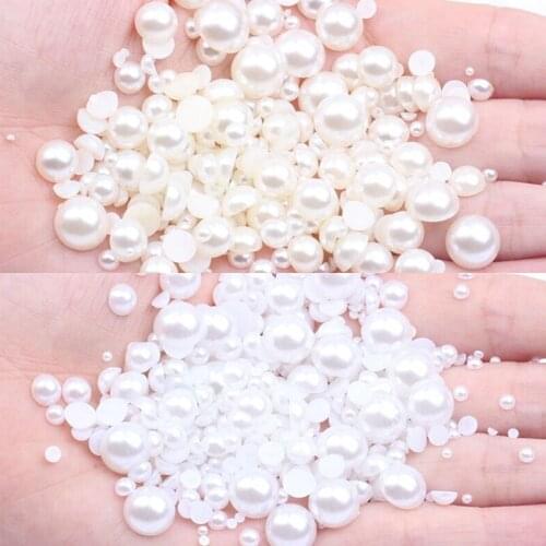 2-12mm Mix Size Acrylic Beige White ABS Imitation Pearl Half Round Flatback Beads For DIY Jewelry Making Accessories 10-20g/Bag