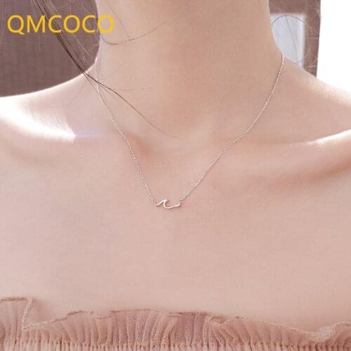 QMCOCO Design Silver Geometric Curve Line Choker Necklace For Fashion Women Minimalist Fine Jewelry Neck Accessories