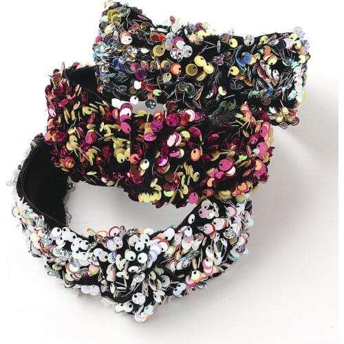 Colorful Sequins Crystal Knot Wide Headbands For Women Bow Hairbands Hair Accessories Flower Hair Bands For Women Head Wrap