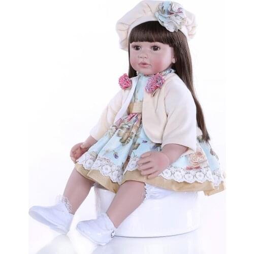 NPK DOLL Silicone Reborn Baby Doll Toy 60CM Vinyl bebe Reborn Toddler Girl Dolls Long Brown Hair Kids Christmas Gifts